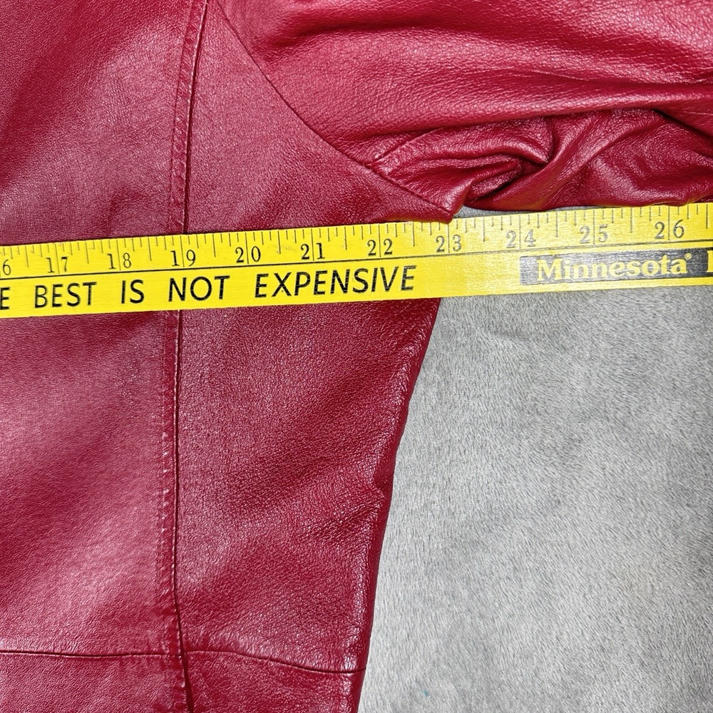 Vintage Metrostyle Red Leather Long Coat Womens 18 Button Front Jacket Retro - Picture 8 of 13